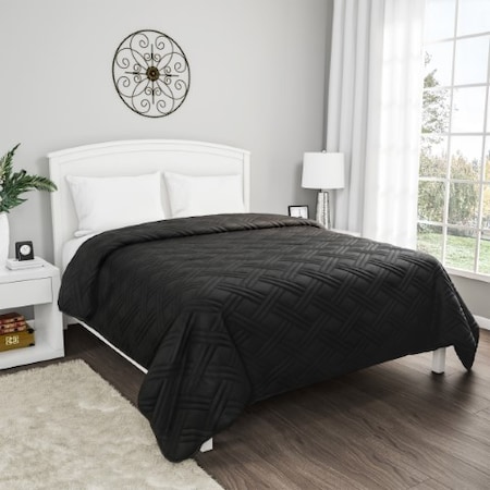 Hastings Home Quilt Coverlet with Basket Weave Quilted Pattern Lightweight Bedding for All Seasons (King, Black) 230352SKY